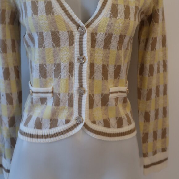 NWT Womens Heartloom Ivory Yellow Light Brown V-Neck Lilah Cardigan Sweater XS - Picture 5 of 10
